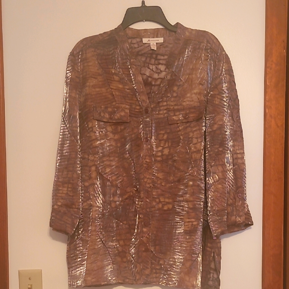 JM Collection Brown Textured Tunic Top Sz 16